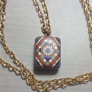 Vintage Gold and Multicolor Pendant Necklace Double Photo..